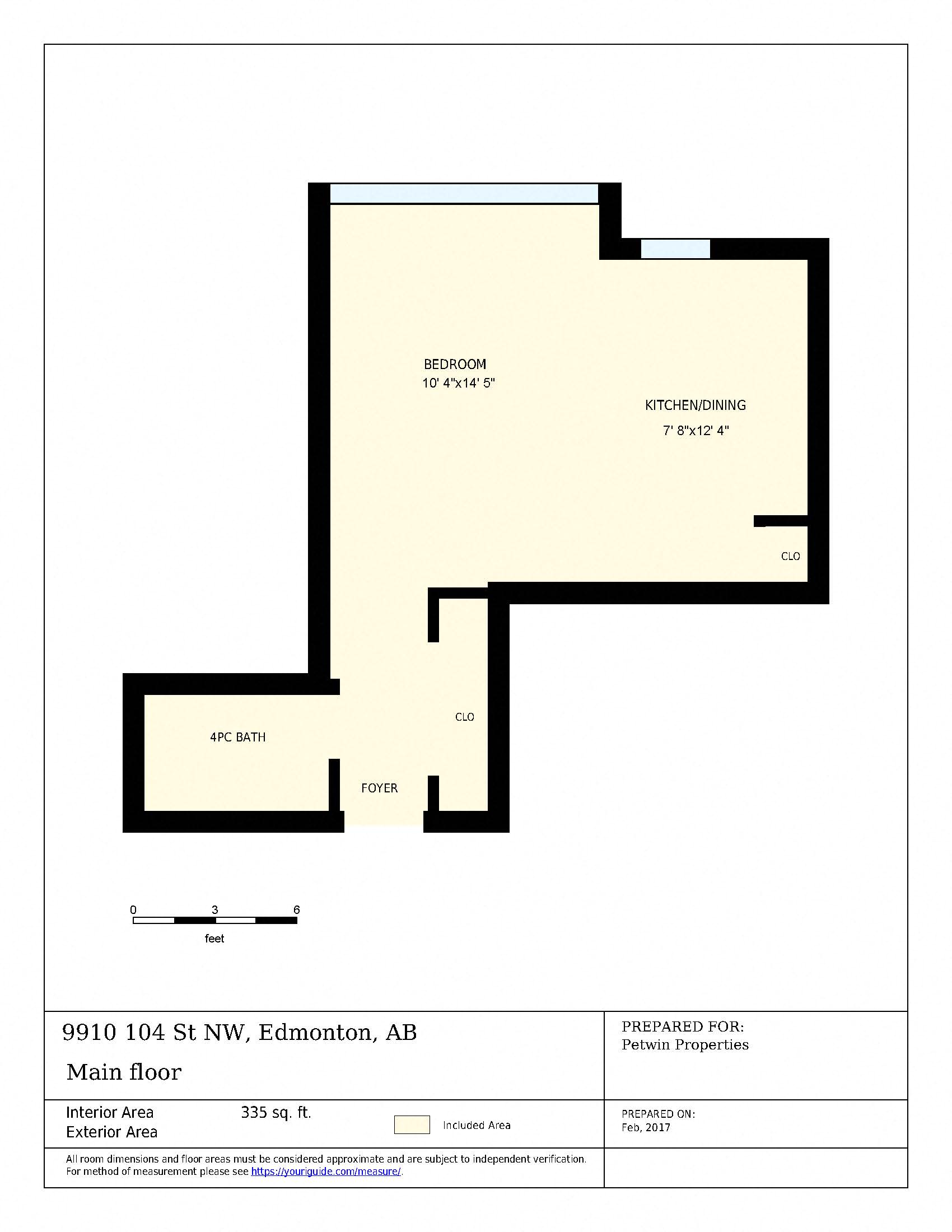 Floor plan for studio, 1 bath, 386 sqft